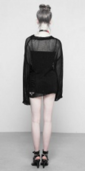  Tattered Mesh Hole Loose Sweater Punk Rave OPM-090TMF/BK -  
