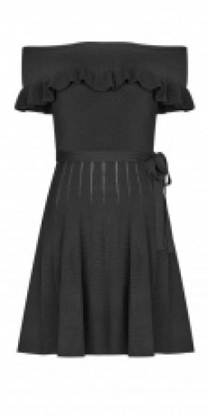  Off Shoulder Lotus Leaf Ice Silk Dress Punk Rave +OPM-096TMF/BK -  