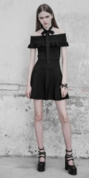  Off Shoulder Lotus Leaf Ice Silk Dress Punk Rave +OPM-096TMF/BK -  