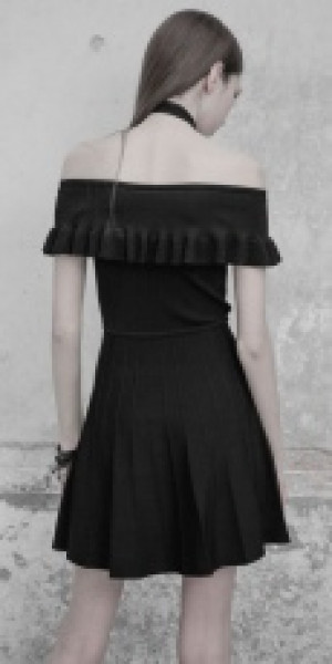  Off Shoulder Lotus Leaf Ice Silk Dress Punk Rave +OPM-096TMF/BK -  