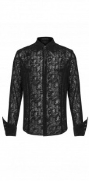  Gothic Lace Flocking Shirt Punk Rave OY-1005CCM/BK -  