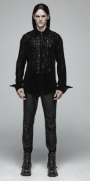  Gothic Lace Flocking Shirt Punk Rave OY-1005CCM/BK -  
