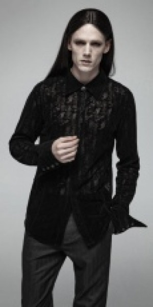  Gothic Lace Flocking Shirt Punk Rave OY-1005CCM/BK -  