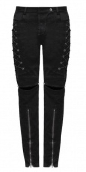  Punk Cowboy Trousers with Hold on Knee Punk Rave WK-315XCM/BK -  