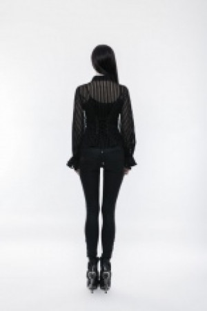  Steampunk transparent striped shirt Punk Rave WY-823CCF/BK -  