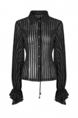  Steampunk transparent striped shirt Punk Rave WY-823CCF/BK -  