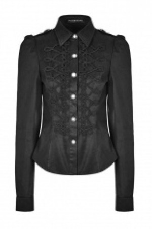  Military Uniform Buttonhole Loop Long Sleeve Shirt Punk Rave WY-883CCF/BK -  
