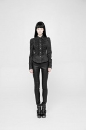  Military Uniform Buttonhole Loop Long Sleeve Shirt Punk Rave WY-883CCF/BK -  