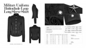  Military Uniform Buttonhole Loop Long Sleeve Shirt Punk Rave WY-883CCF/BK -  