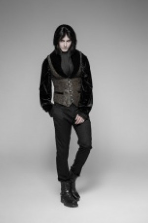  Gothic Dark Gold Jacquard Vest Punk Rave WY-938MJM/BK-BN -  