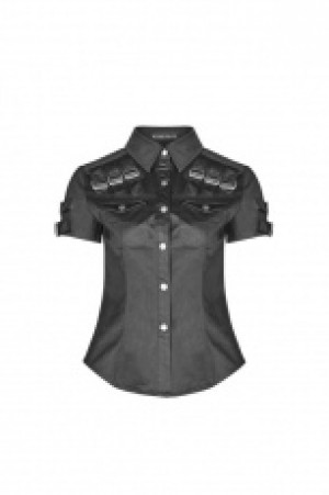  Military Short Sleeve Shirt Punk Rave WY-954CDF/BK -  
