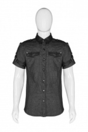 Punk Simple Short Sleeve Shirt Punk Rave WY-1006CDM/BK -  