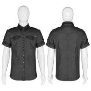  Punk Simple Short Sleeve Shirt Punk Rave WY-1006CDM/BK -  
