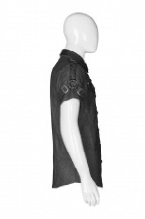  Punk Simple Short Sleeve Shirt Punk Rave WY-1006CDM/BK -  