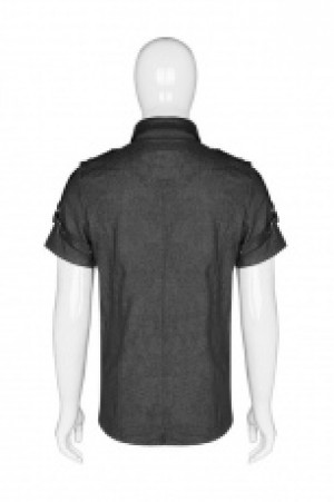  Punk Simple Short Sleeve Shirt Punk Rave WY-1006CDM/BK -  