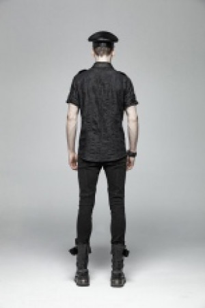  Punk Simple Short Sleeve Shirt Punk Rave WY-1006CDM/BK -  