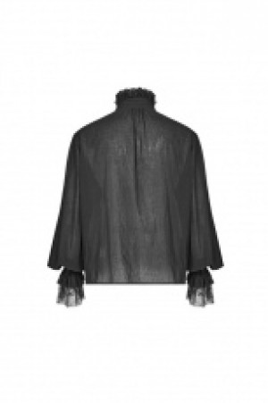  Gothic Partial Placket Lotus Leaf Loose Shirt Punk Rave WY-1031CCM/BK -  