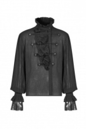  Gothic Partial Placket Lotus Leaf Loose Shirt Punk Rave WY-1031CCM/BK -  