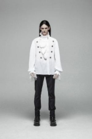  Gothic Partial Placket Lotus Leaf Loose Shirt Punk Rave WY-1031CCM/WH -  