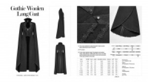  Gothic Woolen Long Coat Punk Rave WY-1044LCF/BK -  