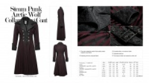  Gentleman Steam Punk Arctic Wolf Collar Long Coat Punk Rave Y-742/RD-ST -  