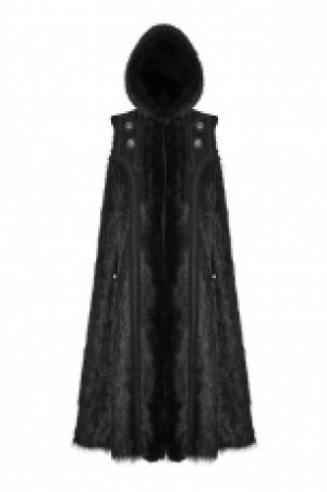  Gothic Witch Long Fur Cloak Punk Rave Y-803/BK -  