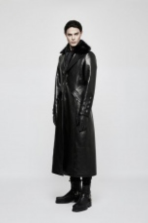  Military Uniform Long PU Leather Coat -  6
