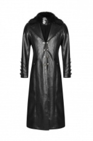  Military Uniform Long PU Leather Coat -  3