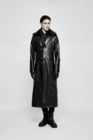 Military Uniform Long PU Leather Coat -  5