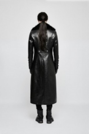  Military Uniform Long PU Leather Coat -  4