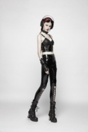  Punk Pressure Adhesive Faux Leather Woven Trousers Punk Rave WK-343XCF/BK-BRI -  