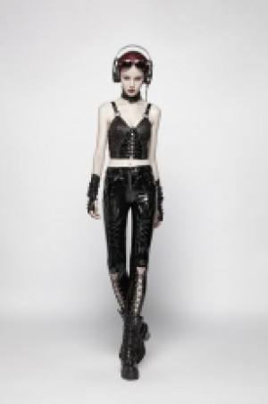  Punk Pressure Adhesive Faux Leather Woven Trousers Punk Rave WK-343XCF/BK-BRI -  