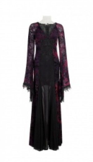  Flocking Dark Violet Gothic Long Dress Punk Rave Q-265U/BK-VI -  