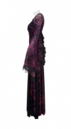  Flocking Dark Violet Gothic Long Dress Punk Rave Q-265U/BK-VI -  