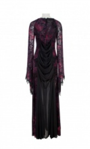  Flocking Dark Violet Gothic Long Dress Punk Rave Q-265U/BK-VI -  