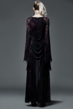  Flocking Dark Violet Gothic Long Dress Punk Rave Q-265U/BK-VI -  