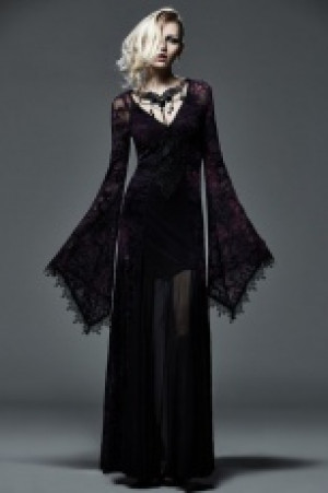  Flocking Dark Violet Gothic Long Dress Punk Rave Q-265U/BK-VI -  