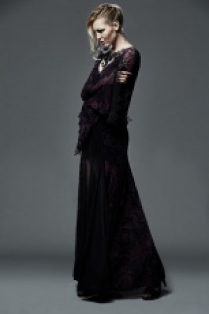  Flocking Dark Violet Gothic Long Dress Punk Rave Q-265U/BK-VI -  