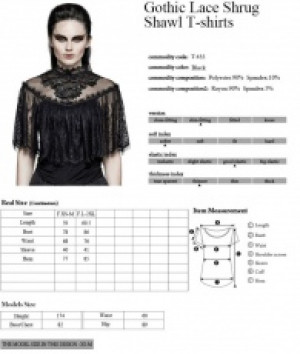  Gothic Lace Shrug Shawl T-shirts Punk Rave T-455/BK -  