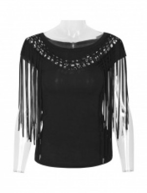  Tassel Hollow Burnt Out Knit Short Sleeve Top -  1