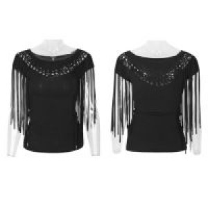  Tassel Hollow Burnt Out Knit Short Sleeve Top Punk Rave PT-066/BK -  