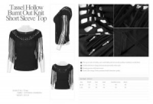  Tassel Hollow Burnt Out Knit Short Sleeve Top -  9