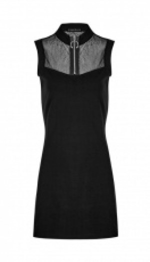  PUNK Dark Black Mosaic Mesh Small Stand Collar Dress Punk Rave OPQ-231LQF/BK -  