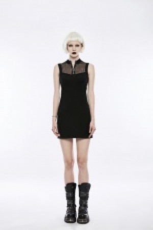  PUNK Dark Black Mosaic Mesh Small Stand Collar Dress Punk Rave OPQ-231LQF/BK -  