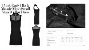  PUNK Dark Black Mosaic Mesh Small Stand Collar Dress Punk Rave OPQ-231LQF/BK -  
