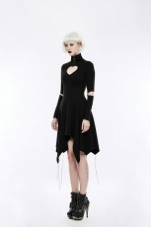 Gothic heart shape breast hollow out asymmetry hem laced dress Punk Rave OPQ-238LQF/BK -  