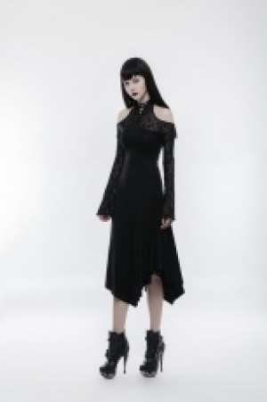  Gothic Dark lace spliced Off the shoulder Dress Punk Rave OPQ-250LQF/BK -  