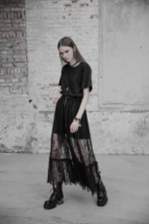 Gothic Zipper Lace Half Skirt Punk Rave OPQ-321BQF/BK -  