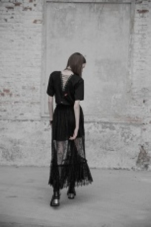 Gothic Zipper Lace Half Skirt Punk Rave OPQ-321BQF/BK -  