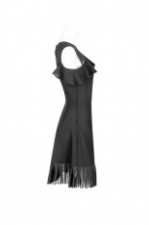  Mesh Stitching Chiffon Lotus Leaf Edge Strapless Dress Punk Rave OPQ-336LQF/BK -  